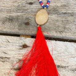 Southern Grace Good Times Red Tassel Mixed With Tan Lines And Rose Gold Beaded Necklace New Arrivals