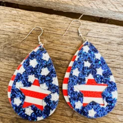 Southern Grace Stars Stripes & Lots Of Sparkles Tear Drop Earrings