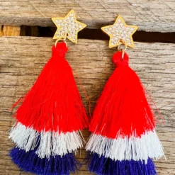 Southern Grace New Arrivals Red White And Blue Tassel Earrings