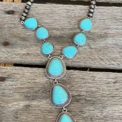 Southern Grace Turquoise Stone Silver Beaded Necklace