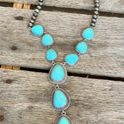 Southern Grace Turquoise Stone Silver Beaded Necklace