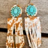 Southern Grace Rodeo Sweetheart Turquoise Cowhide Fringe Earrings