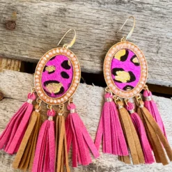 Southern Grace New Arrivals Teardrop Oval Fuchsia Fringe Earrings