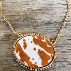 Southern Grace Cowhide Oval Pendant Gold Necklace New Arrivals