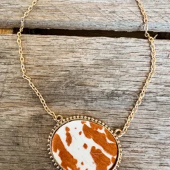 Southern Grace Cowhide Oval Pendant Gold Necklace New Arrivals