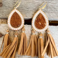 Southern Grace New Arrivals Teardrop Brown Fringe Earrings