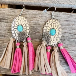 Southern Grace New Arrivals Cowgirl Turquoise Concho With Pink And Tan Tassels
