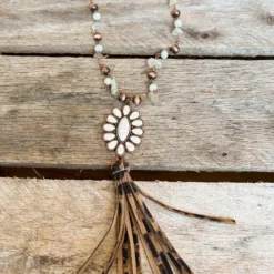 Southern Grace Cowgirl Copper Cream Leopard Squash Blossom Bead Navajo Necklace New Arrivals