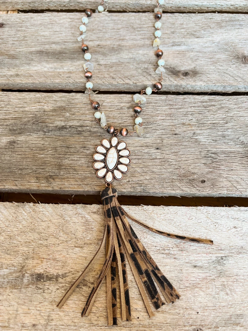Southern Grace Cowgirl Copper Cream Leopard Squash Blossom Bead Navajo Necklace New Arrivals 2 Southern Grace Cowgirl Copper Cream Leopard Squash Blossom Bead Navajo Necklace New Arrivals