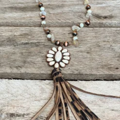 Southern Grace Cowgirl Copper Cream Leopard Squash Blossom Bead Navajo Necklace New Arrivals