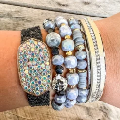 Southern Grace A Little Country Grey Leopard Mixed Beads Bracelet Set New Arrivals