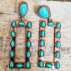Southern Grace Copper Stone Turquoise Teardrop Rectangle Earrings New Arrivals