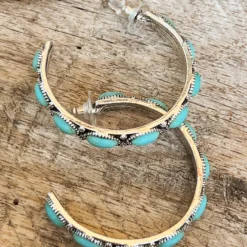 Southern Grace Darlin Please Turquoise Rock Silver Hoop Earrings