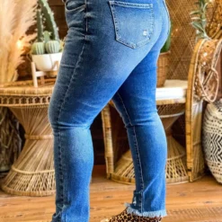 Special A Mid Rise Straight Leg Distressed Jeans In Medium Blue