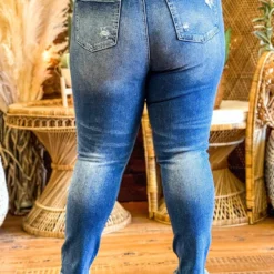 Special A Mid Rise Straight Leg Distressed Jeans In Medium Blue