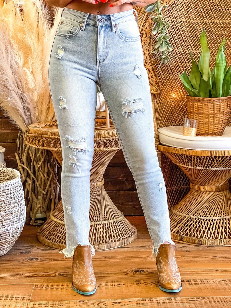 Special A Summer Fever Collection Mid Rise Relaxed Skinny Distressed Jeans In Light Blue 1 Special A Summer Fever Collection Mid Rise Relaxed Skinny Distressed Jeans In Light Blue