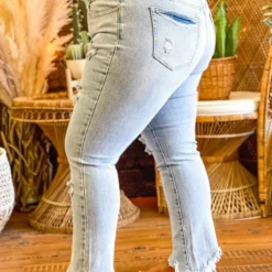 Special A Summer Fever Collection Mid Rise Relaxed Skinny Distressed Jeans In Light Blue