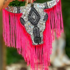 Southern Custom Designs New Arrivals Sassy Silver Steer Neon Fringe Freshie