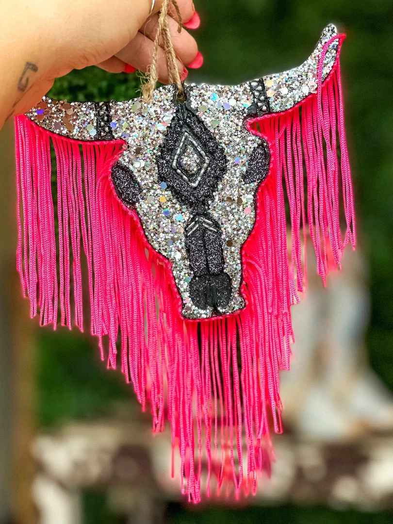 Southern Custom Designs New Arrivals Sassy Silver Steer Neon Fringe Freshie 2 Southern Custom Designs New Arrivals Sassy Silver Steer Neon Fringe Freshie