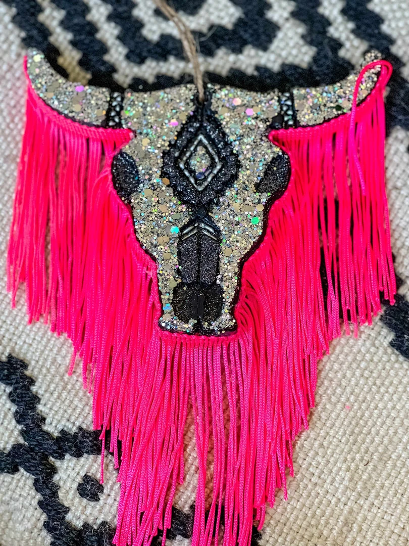 Southern Custom Designs New Arrivals Sassy Silver Steer Neon Fringe Freshie 1 Southern Custom Designs New Arrivals Sassy Silver Steer Neon Fringe Freshie