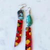 Your Fashion Wholesale Accessories Hot Pink Leopard Earrings With Gold Leaf And Turquoise