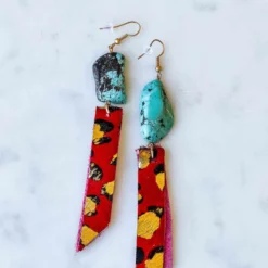 Your Fashion Wholesale Accessories Hot Pink Leopard Earrings With Gold Leaf And Turquoise