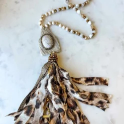 Your Fashion Wholesale Cow Hide Tassel Necklace - Beige