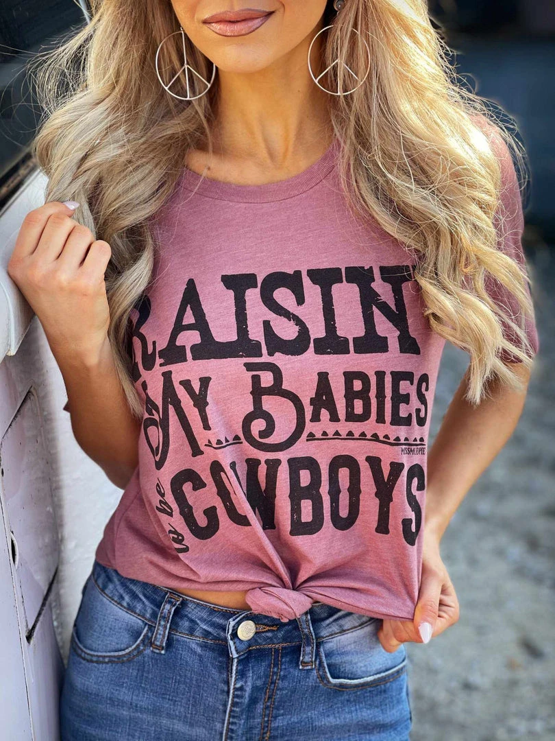 Miss Mud Pie Raisin My Babies To Be Cowboys - Mauve 1 Miss Mud Pie Raisin My Babies To Be Cowboys - Mauve
