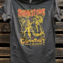 Country Deep Clothing Rhinestone Cowboy 80s Distressed Tee