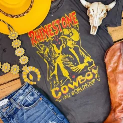 Country Deep Clothing Rhinestone Cowboy 80s Distressed Tee