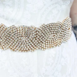 Luxe Apparel Rhinestone Crowning Moment Belt X3 - Black Ribbon With Gold