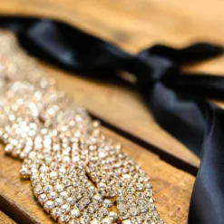 Luxe Apparel Rhinestone Crowning Moment Belt X3 - Black Ribbon With Gold