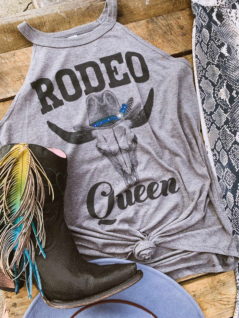 Bling-A-Gogo Clothing Rodeo Queen Halter Tank - Grey 1 Bling-A-Gogo Clothing Rodeo Queen Halter Tank - Grey