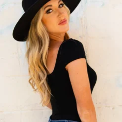 D & J Industies Co., LTD. New Arrivals Your New Favorite Staple — Square Neck Black Bodysuit For Women