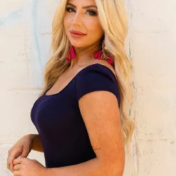 D & J Industies Co., LTD. New Arrivals Your New Favorite Staple Square Neck Bodysuit - Navy