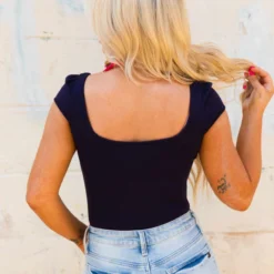 D & J Industies Co., LTD. New Arrivals Your New Favorite Staple Square Neck Bodysuit - Navy