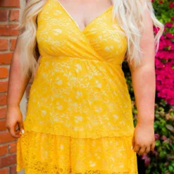 Southern Fried Chics Flirty Little Thing Lace Dress - Mustard New Arrivals
