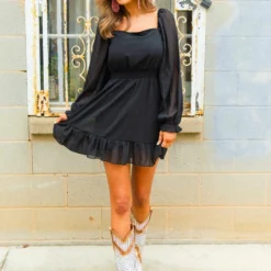 D & J Industies Co., LTD. All Squared Away Dress - Black Organza