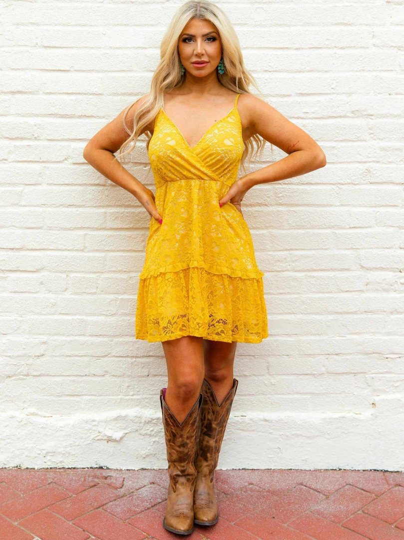 Southern Fried Chics Flirty Little Thing Lace Dress - Mustard New Arrivals 4 Southern Fried Chics Flirty Little Thing Lace Dress - Mustard New Arrivals