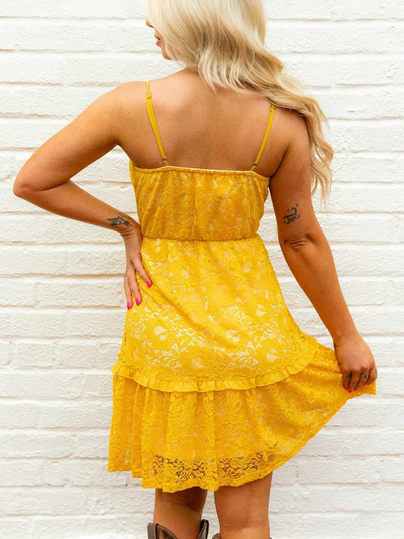 Southern Fried Chics Flirty Little Thing Lace Dress - Mustard New Arrivals 5 Southern Fried Chics Flirty Little Thing Lace Dress - Mustard New Arrivals