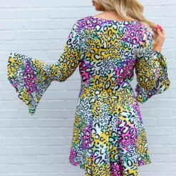 D & J Industies Co., LTD. New Arrivals Famous Like Lisa — Bell Sleeve Dress In Multicolor Leopard