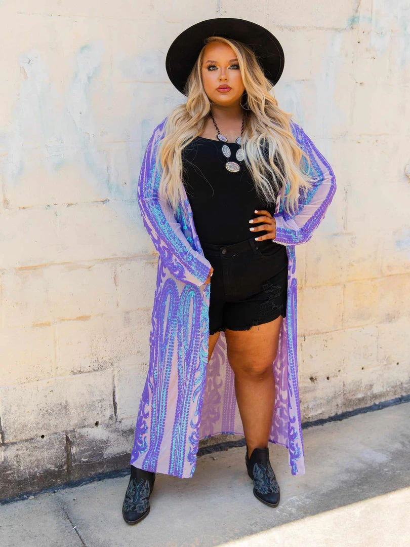 Dongguan Haohoo Clothing CO., Ltd PREORDER The Royal Sequin Duster — Iridescent Purple 1 Dongguan Haohoo Clothing CO., Ltd PREORDER The Royal Sequin Duster — Iridescent Purple