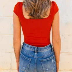 D & J Industies Co., LTD. Your New Favorite Staple Square Neck Bodysuit - Rust