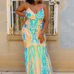 D & J Industries Co., LTD. PREORDER Midnight Marina Turquoise & Gold Dress Pre-Orders