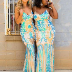 D & J Industries Co., LTD. PREORDER Midnight Marina Turquoise & Gold Dress Pre-Orders