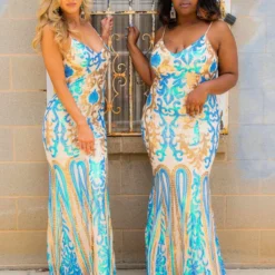 D & J Industries Co., LTD. PREORDER Midnight Marina Turquoise & Gold Dress Pre-Orders