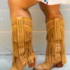 Alig Tannery All Around The Fringe — Wide Calf Western Fringe Boots In Tan Leather