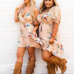 D & J Industies Co., LTD. Flirty Little Thing Dress - Tan Floral New Arrivals