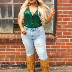 D & J Industies Co., LTD. PREORDER Hell On Heels Cap Sleeve Bodysuit - Emerald Sequin Pre-Orders