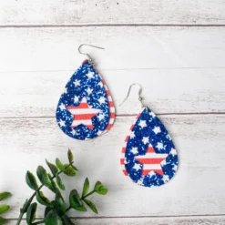 Southern Grace Stars Stripes & Lots Of Sparkles Tear Drop Earrings